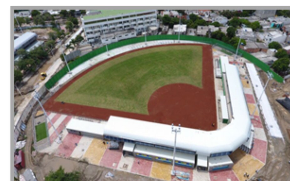 Vista aérea del estadio de softball de Santa Marta en construcción
